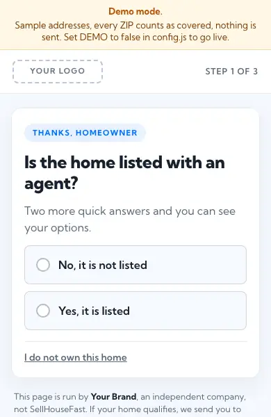 First screen of the Path bridge kit in demo mode: the listed with an agent question